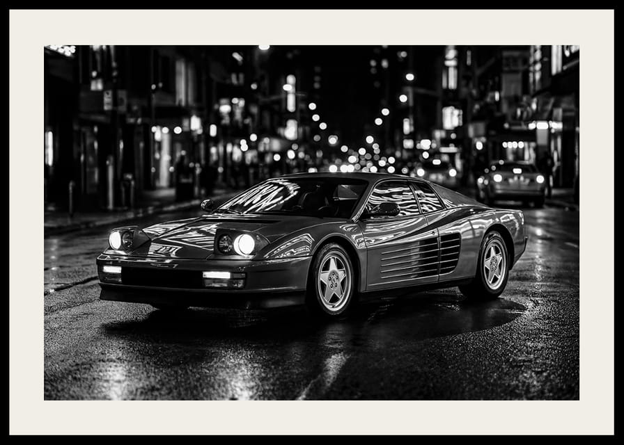 Ferrari Testarossa parked in the city nightlife.-12