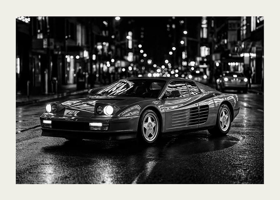 Ferrari Testarossa parked in the city nightlife.-12