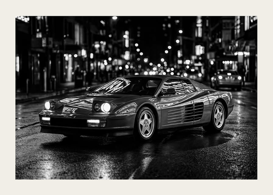 Ferrari Testarossa parked in the city nightlife.-12