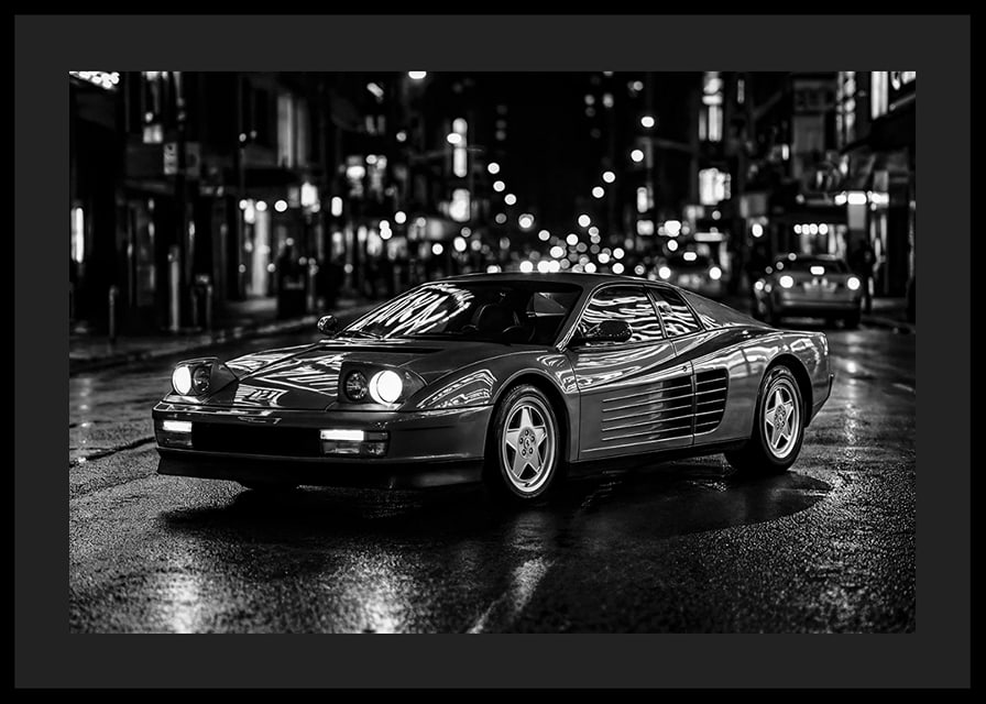 Ferrari Testarossa parked in the city nightlife.-12
