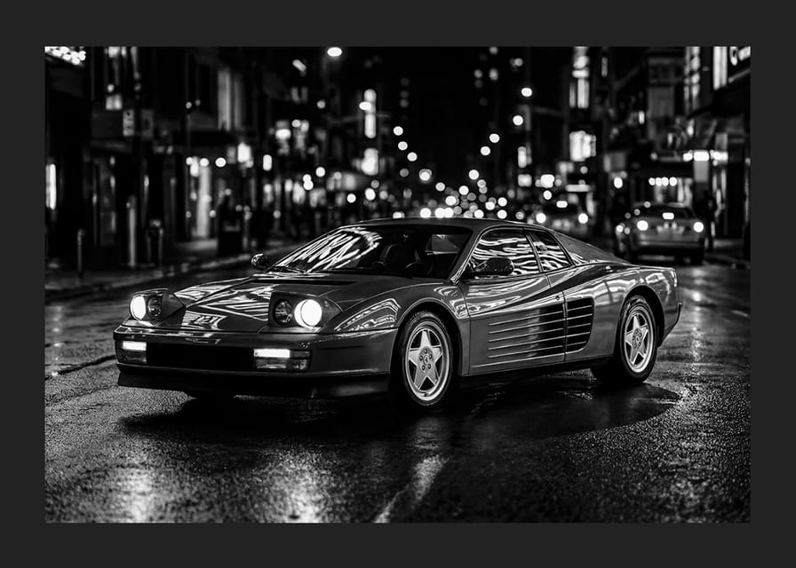Ferrari Testarossa parked in the city nightlife.-12