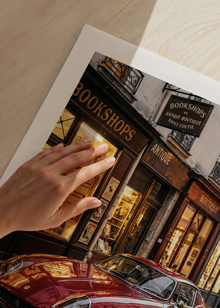 Een klassieke Ferrari 275 GTB staat te stralen voor een charmante boekwinkel.-12