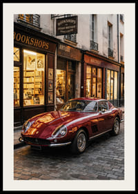 Klassisk Ferrari 275 GTB glänser framför en charmig bokhandel.-2