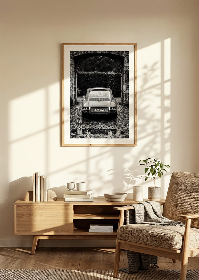 A classic Porsche 911 in a rainy landscape gives a nostalgic feeling.-12