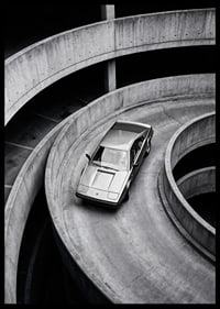 A Lamborghini Jalpa car sweeps through a spiraling concrete road in elegant style.-6