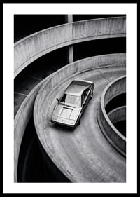 A Lamborghini Jalpa car sweeps through a spiraling concrete road in elegant style.-0