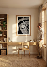 A Lamborghini Jalpa car sweeps through a spiraling concrete road in elegant style.-8