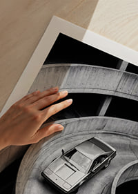 A Lamborghini Jalpa car sweeps through a spiraling concrete road in elegant style.-9