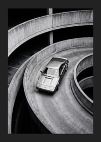 A Lamborghini Jalpa car sweeps through a spiraling concrete road in elegant style.-5