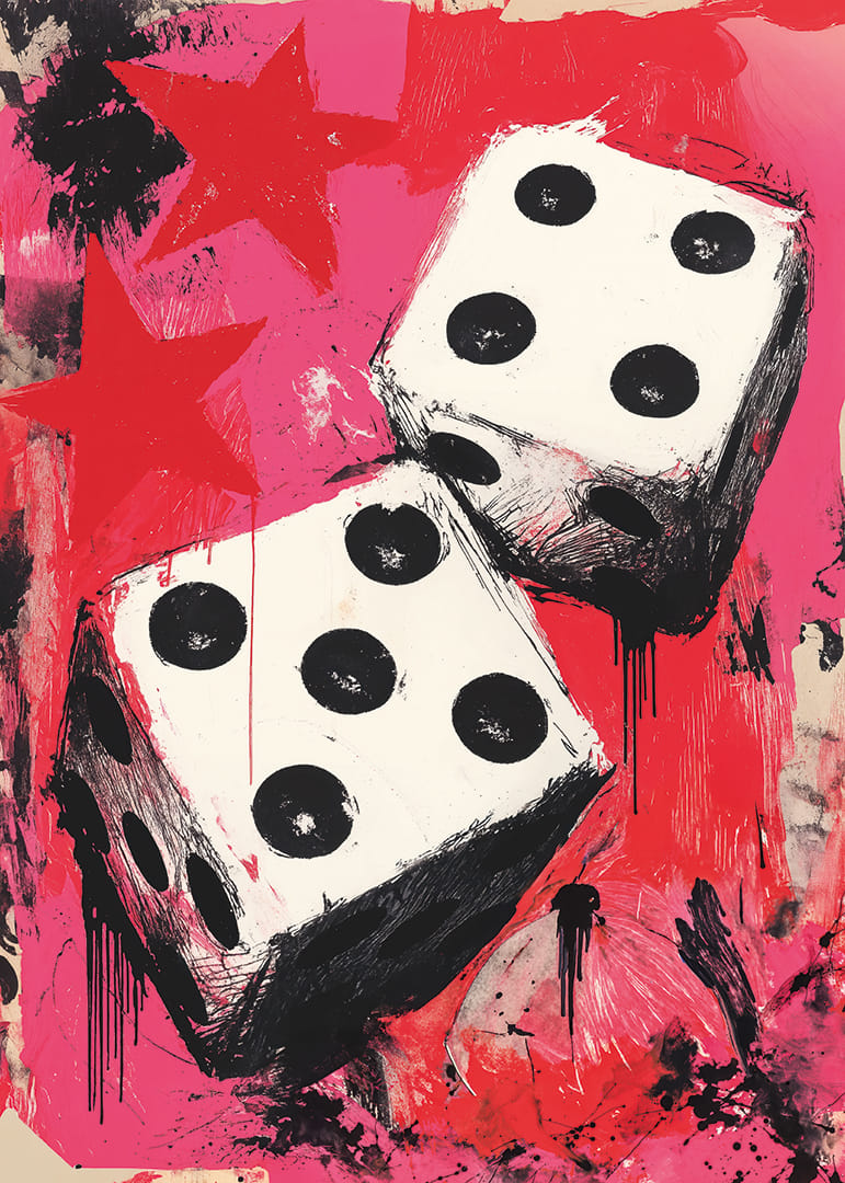 Vibrerende terninger danser mod en rød baggrund.-12