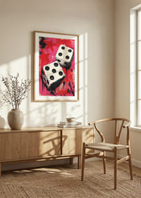 Vibrerende terninger danser mod en rød baggrund.-4