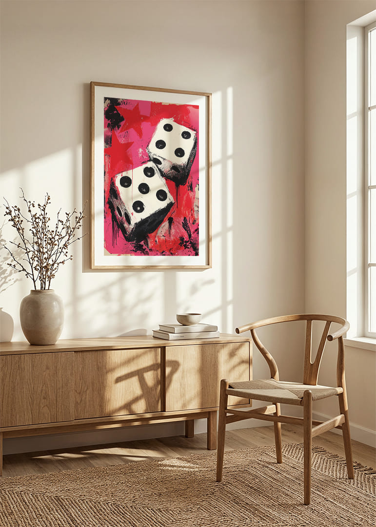 Vibrerende terninger danser mod en rød baggrund.-12