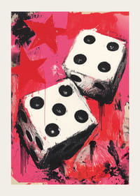 Vibrerande tärningar dansar mot en röd bakgrund.-3