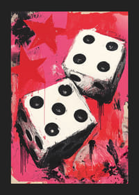 Vibrerande tärningar dansar mot en röd bakgrund.-5