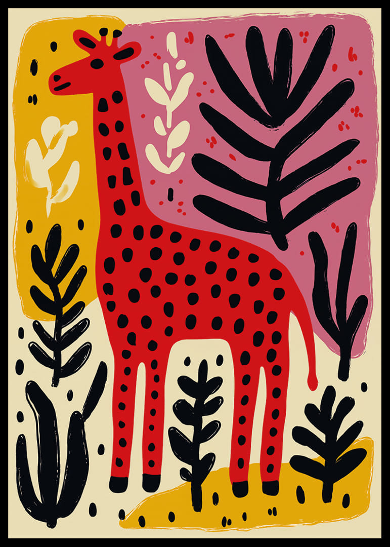 Legesyg giraf i et farverigt mønster, der sprudler af liv.-12
