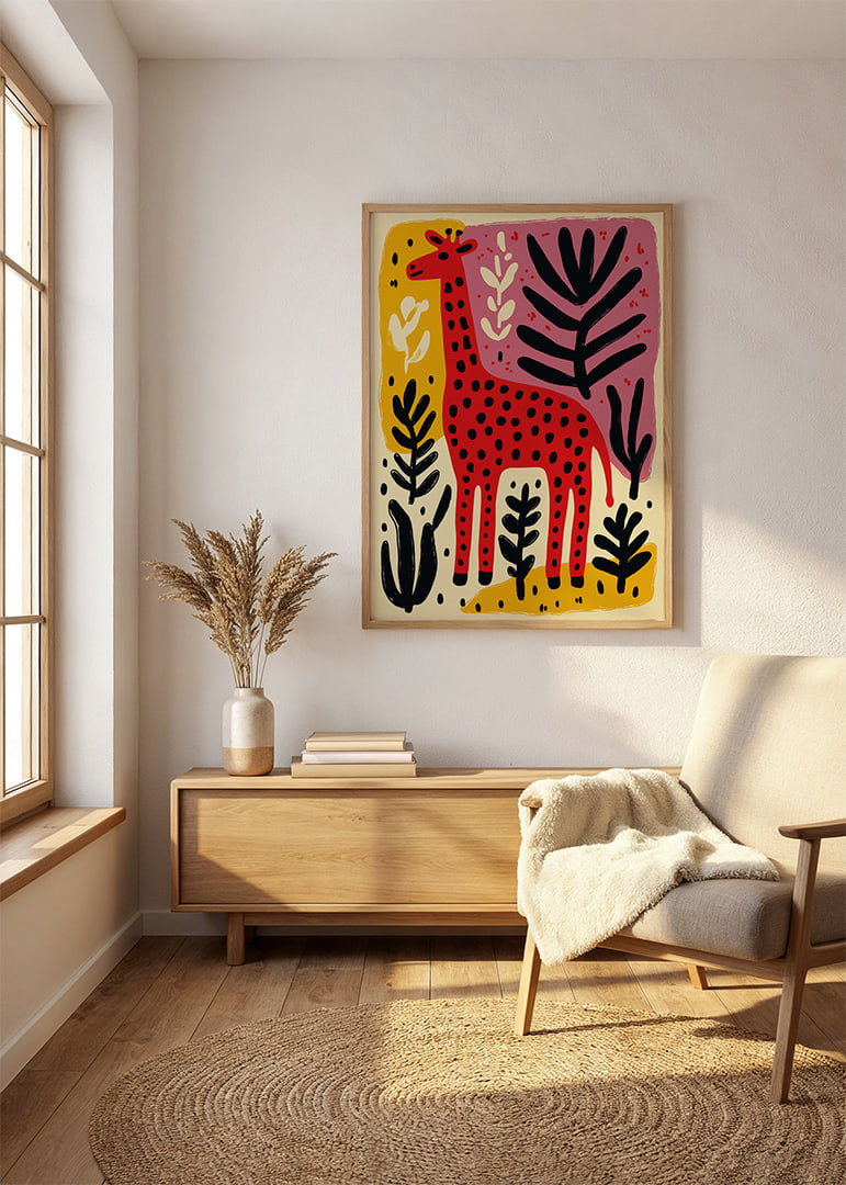 Playful giraffe in a colorful pattern that is bursting with life.-12