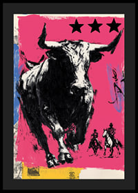 The bull rushes forward across a vibrant pink background.-4