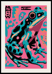Colorful frog in pop art style on pink background.-2