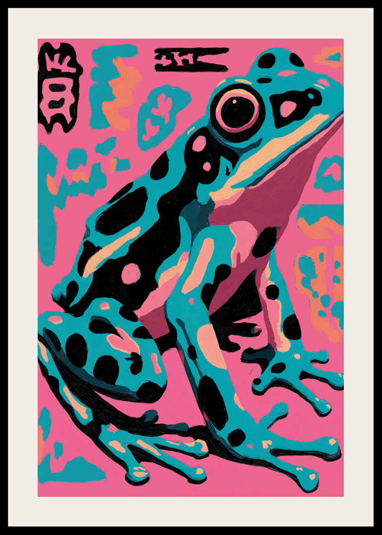Colorful frog in pop art style on pink background.-12