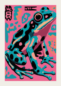 Colorful frog in pop art style on pink background.-3