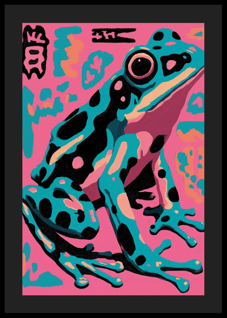 Colorful frog in pop art style on pink background.-12