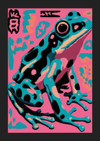 Colorful frog in pop art style on pink background.-5