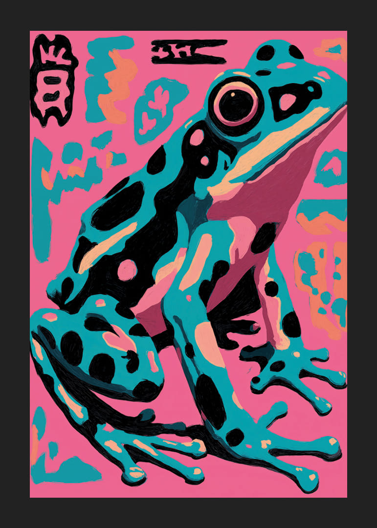 Colorful frog in pop art style on pink background.-12