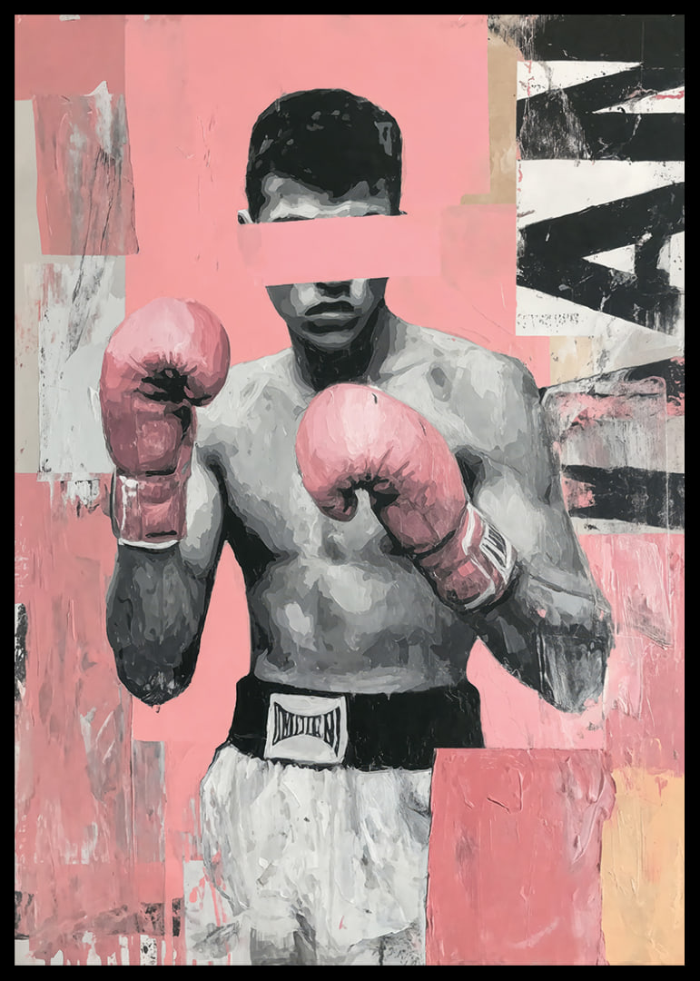 En kraftfull poster av en boxare med rosa handskar.-12