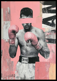En stærk plakat af en bokser med lyserøde handsker.-2