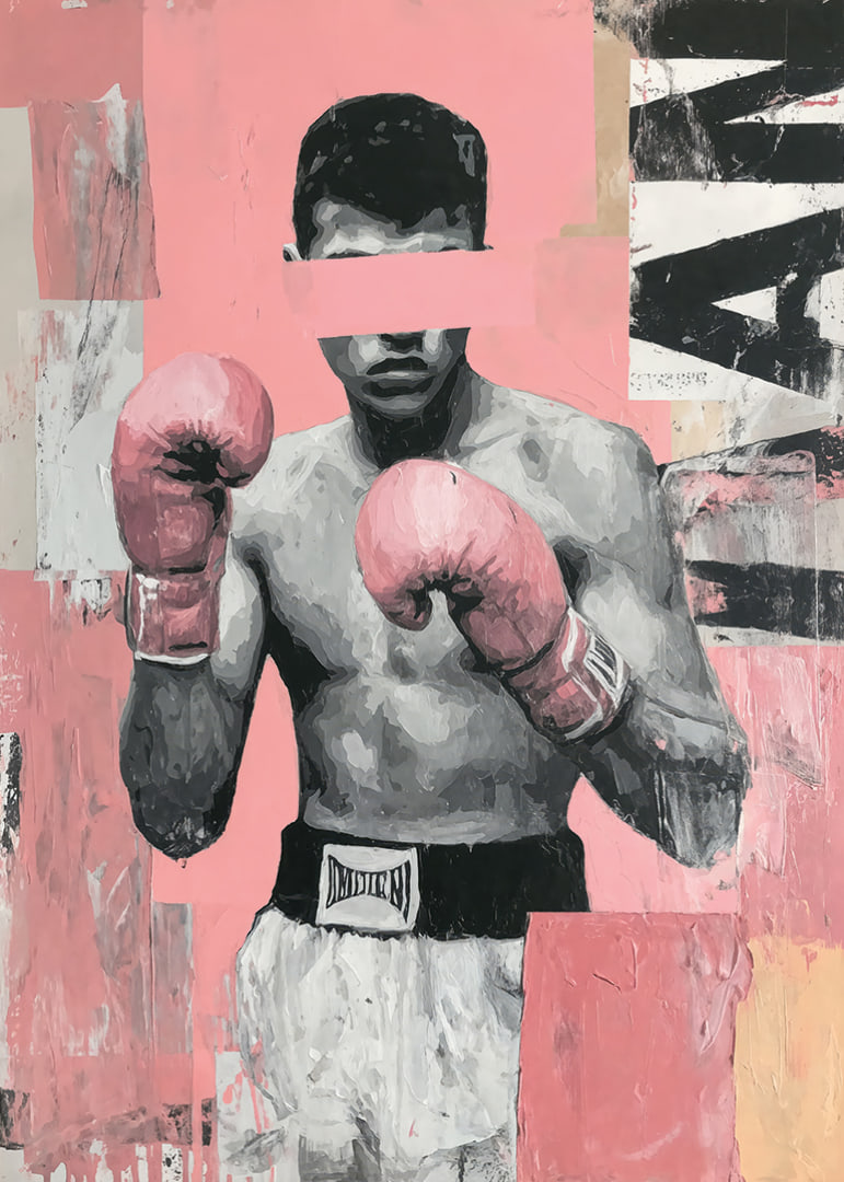 En kraftfull poster av en boxare med rosa handskar.-12
