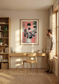 En kraftfull poster av en boxare med rosa handskar.-8