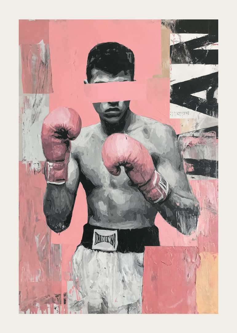 En kraftfull poster av en boxare med rosa handskar.-12