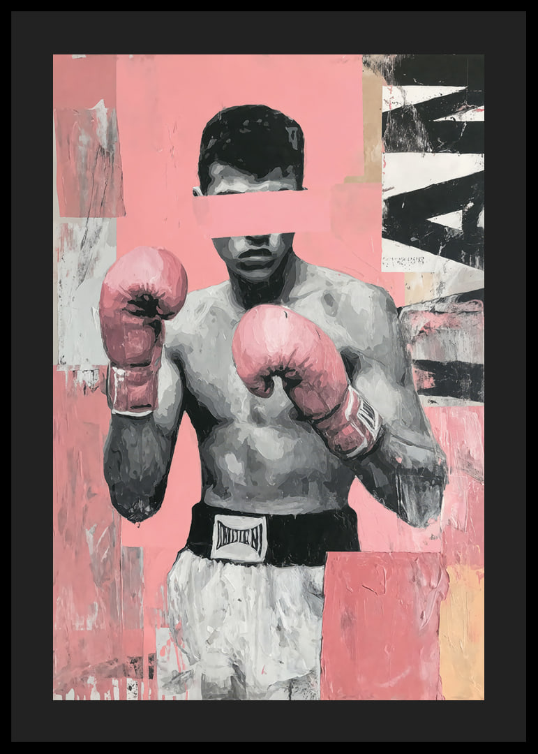 En kraftfull poster av en boxare med rosa handskar.-12