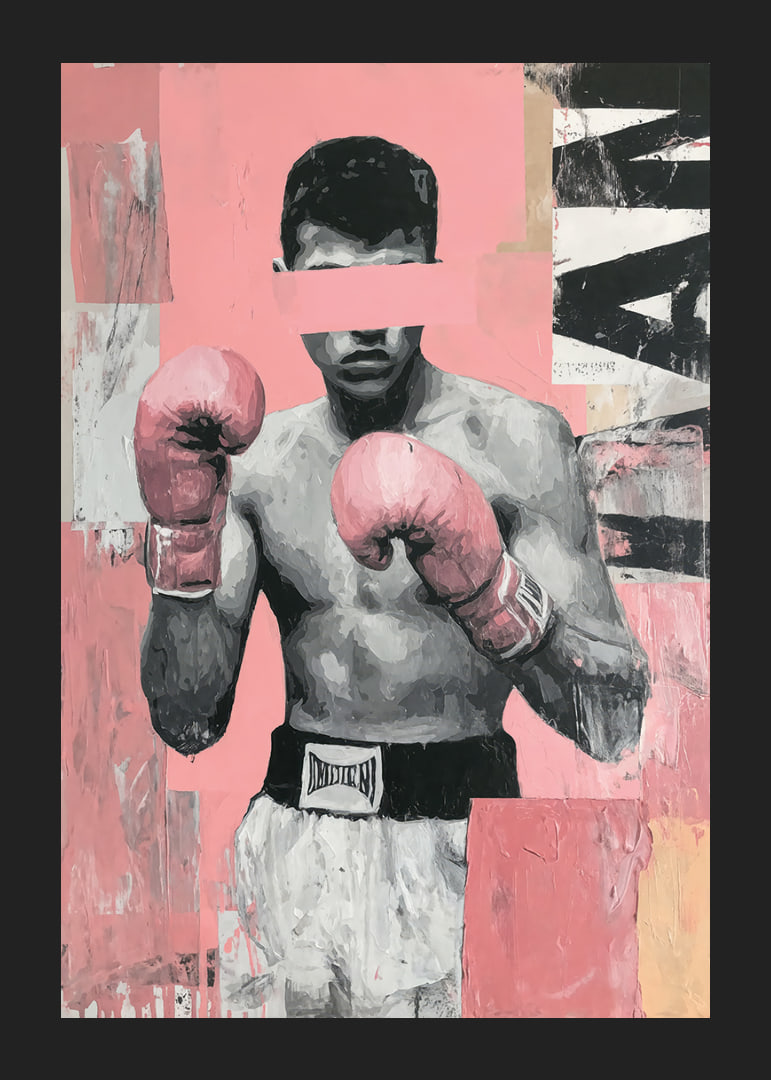En kraftfull poster av en boxare med rosa handskar.-12