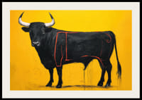 Black bull on a golden background exudes power and elegance.-2