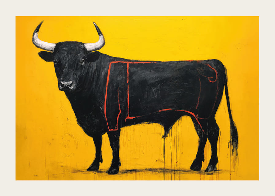 Black bull on a golden background exudes power and elegance.-12