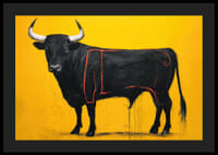 Black bull on a golden background exudes power and elegance.-4