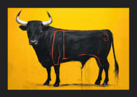 Black bull on a golden background exudes power and elegance.-5