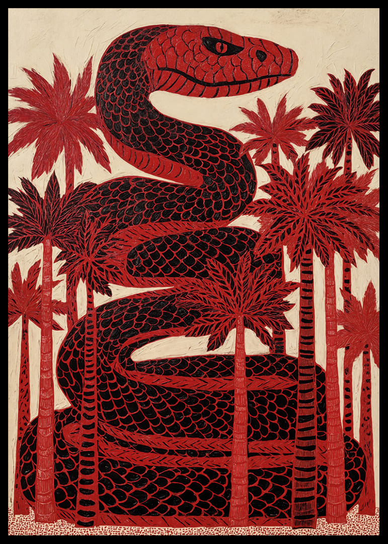 En imponerende slangeagtig sløjfe blandt røde palmer.-12