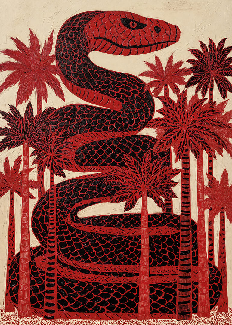 En imponerende slangeagtig sløjfe blandt røde palmer.-12