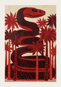 An impressive snake loop among red palm trees.-3