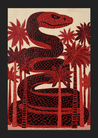 An impressive snake loop among red palm trees.-5