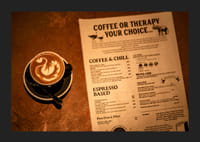 Une bonne tasse de café chaud accompagnée d'un menu alléchant.-1