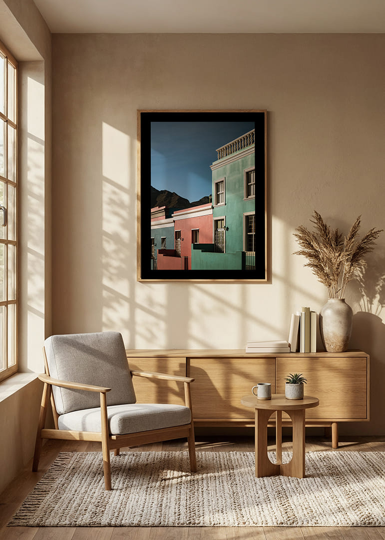 Des maisons colorées contrastent fortement avec la silhouette des montagnes.-12