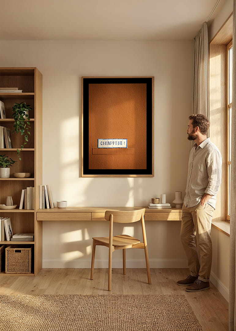 Élément mural couleur terre cuite chaude avec un nom de rue élégant.-12