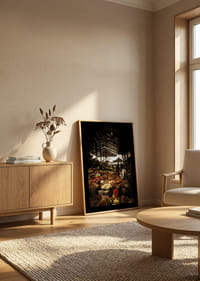 Marché florissant baigné d'ombres et de lueurs colorées.-4