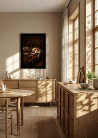 Café chaleureux avec éclairage vintage et intérieur en bois.-4