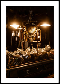 Sparkling mask in warm light above coffee cups.-4