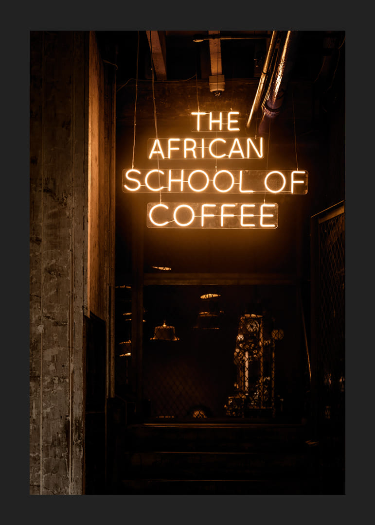 Neon signs in the dark add mystery and coffee culture.-12