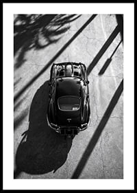 A classic Jaguar E-Type captured in the shade of tall palm trees-0
